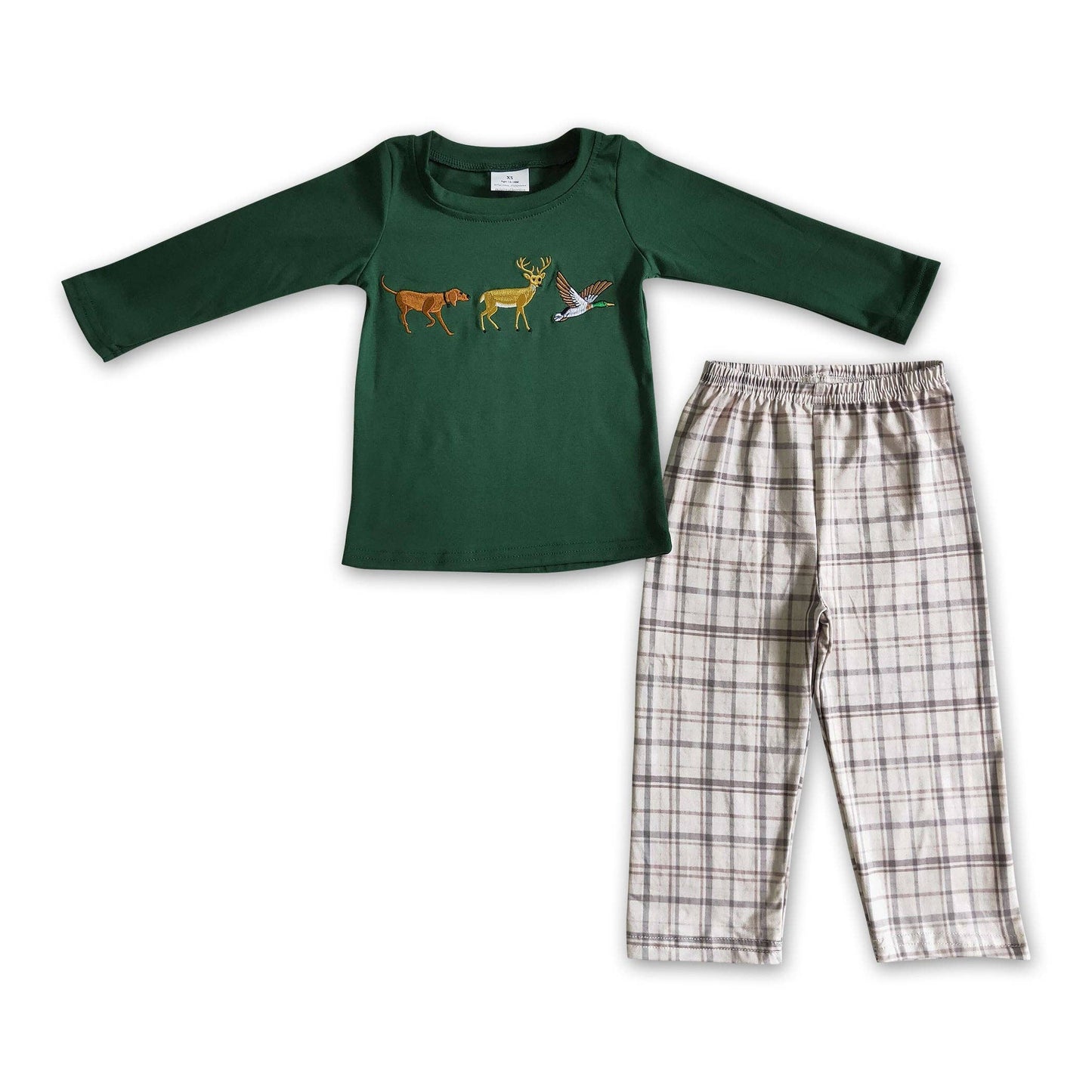 Dog deer duck embroidery shirt pants boy Christmas clothes