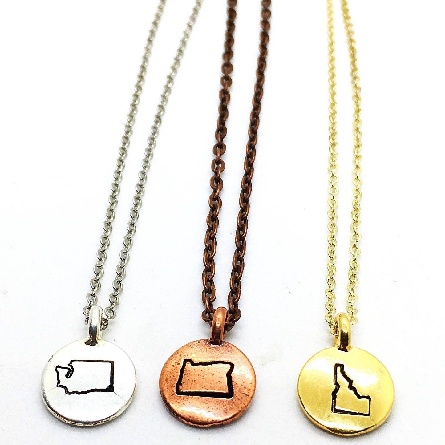 Gold Hand Stamped State Necklace