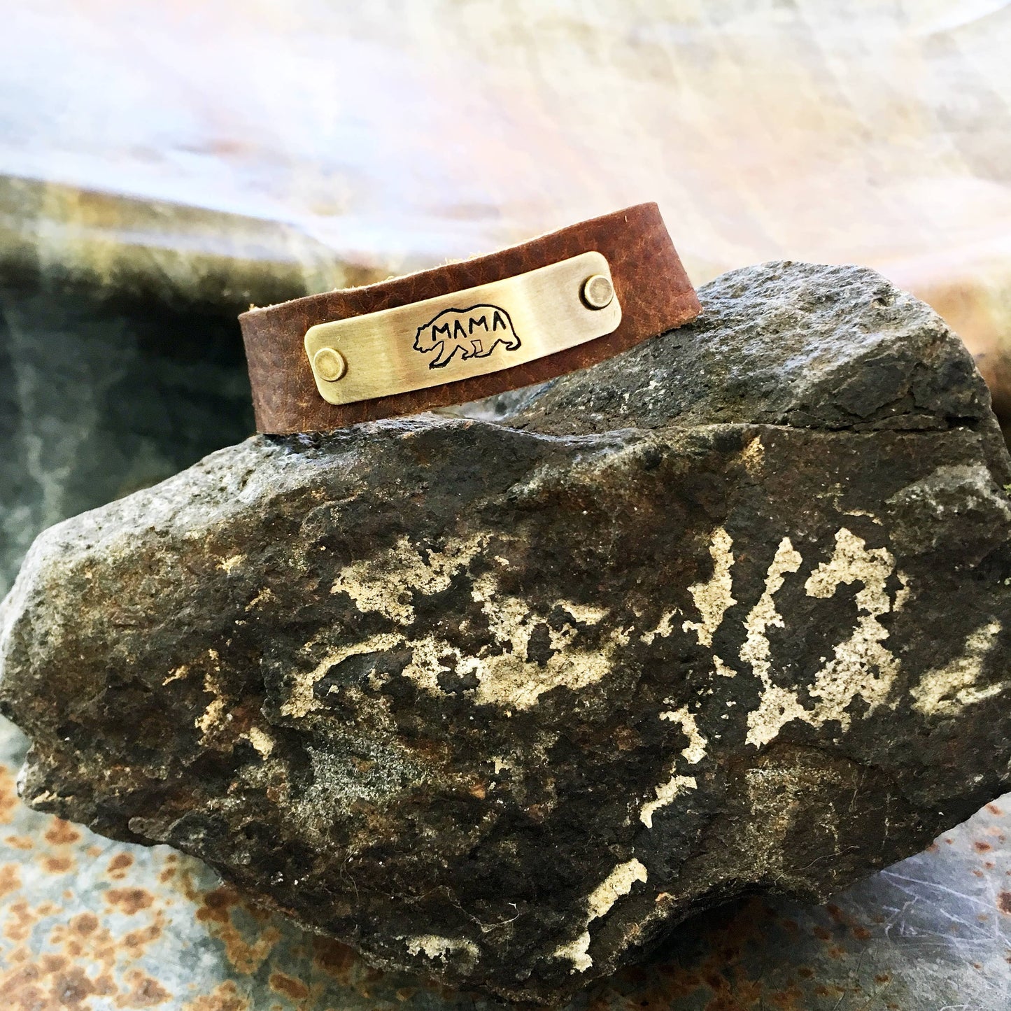 Mama Bear Leather Bracelet - Mom Gifts