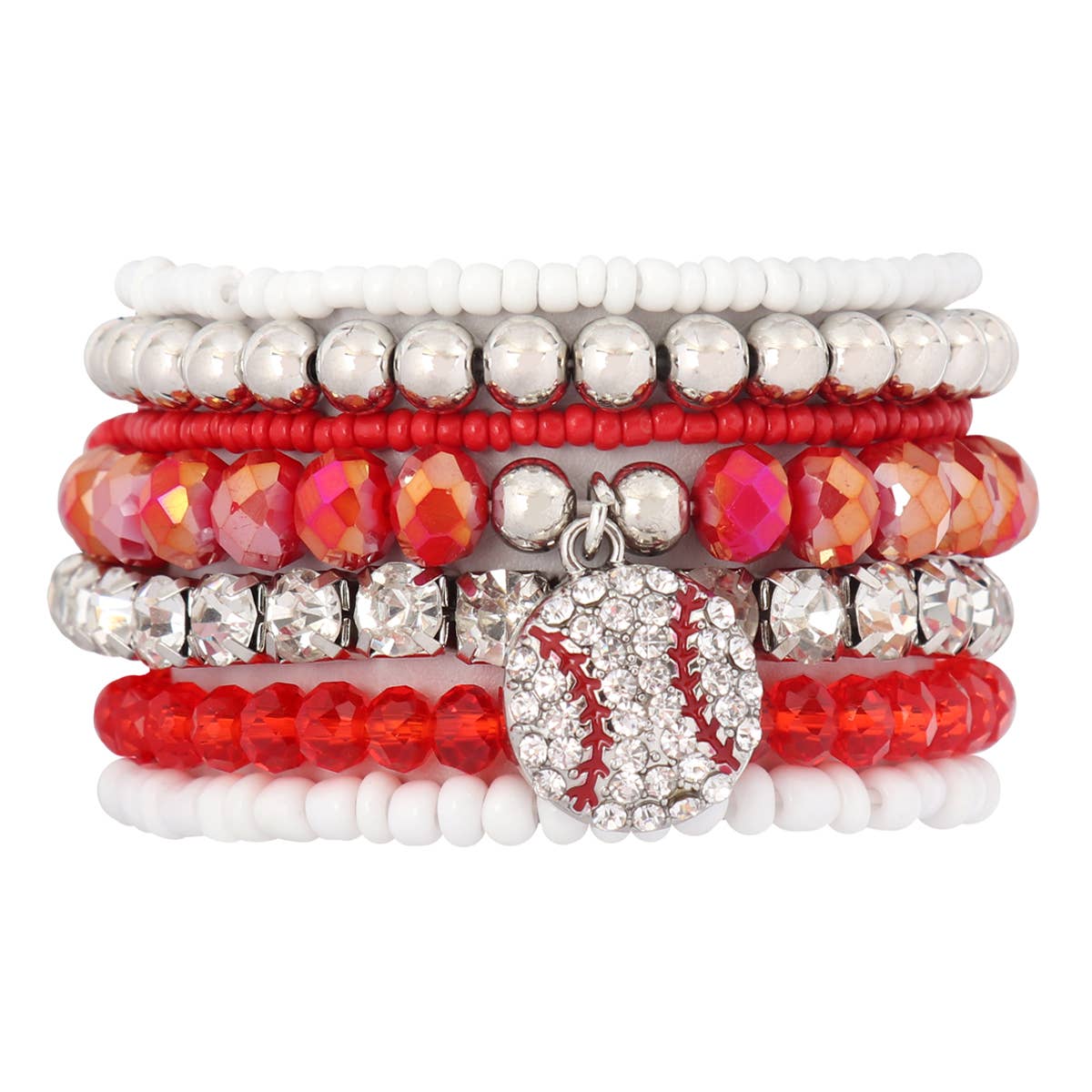MIXED BEADS CHARM SOFTBALL PENDANT BRACELET