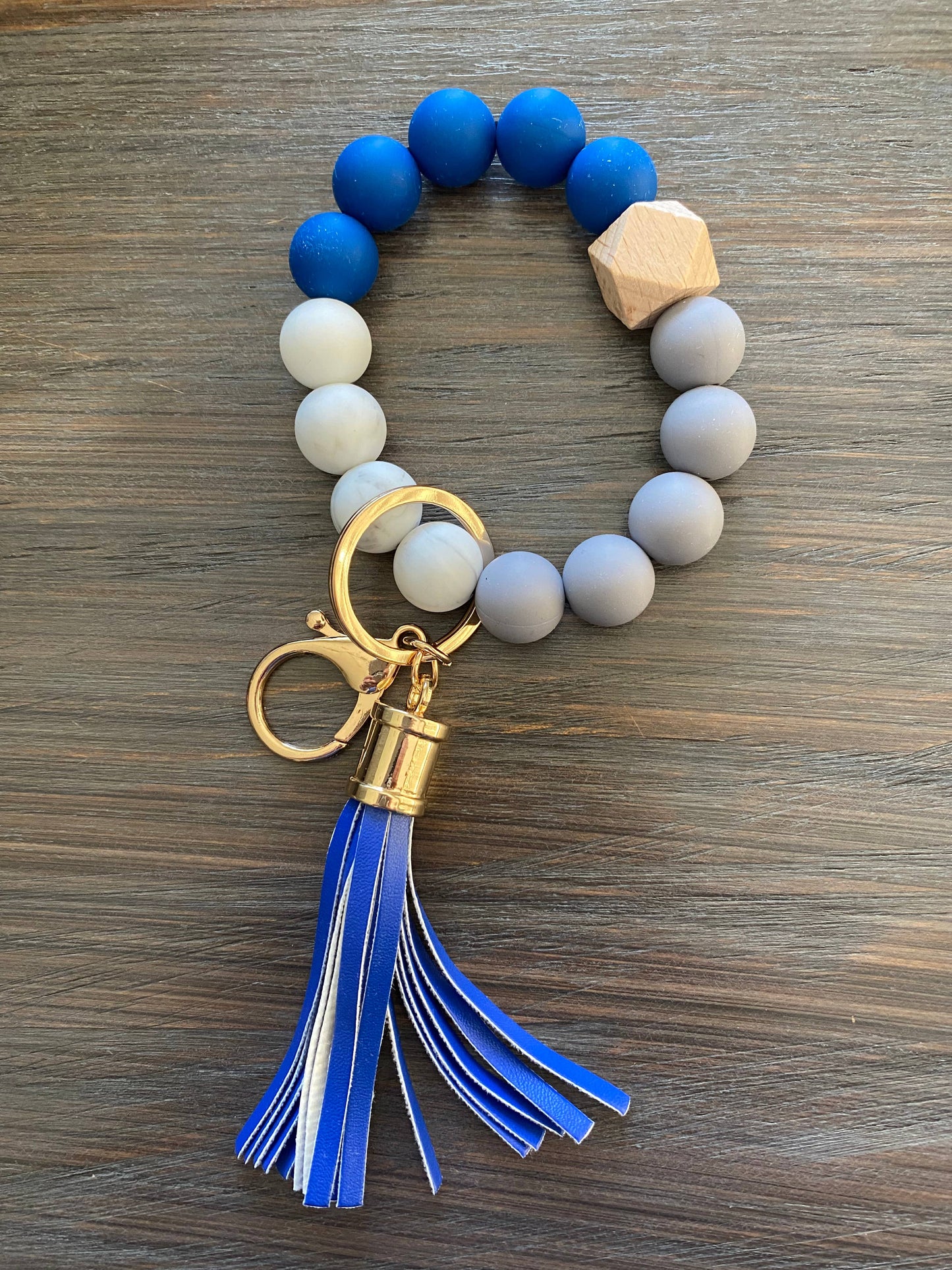 Game Day Wristlet Silicone Beads - Royal/Grey/White