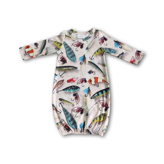 Long sleeve fish pring baby boy gown