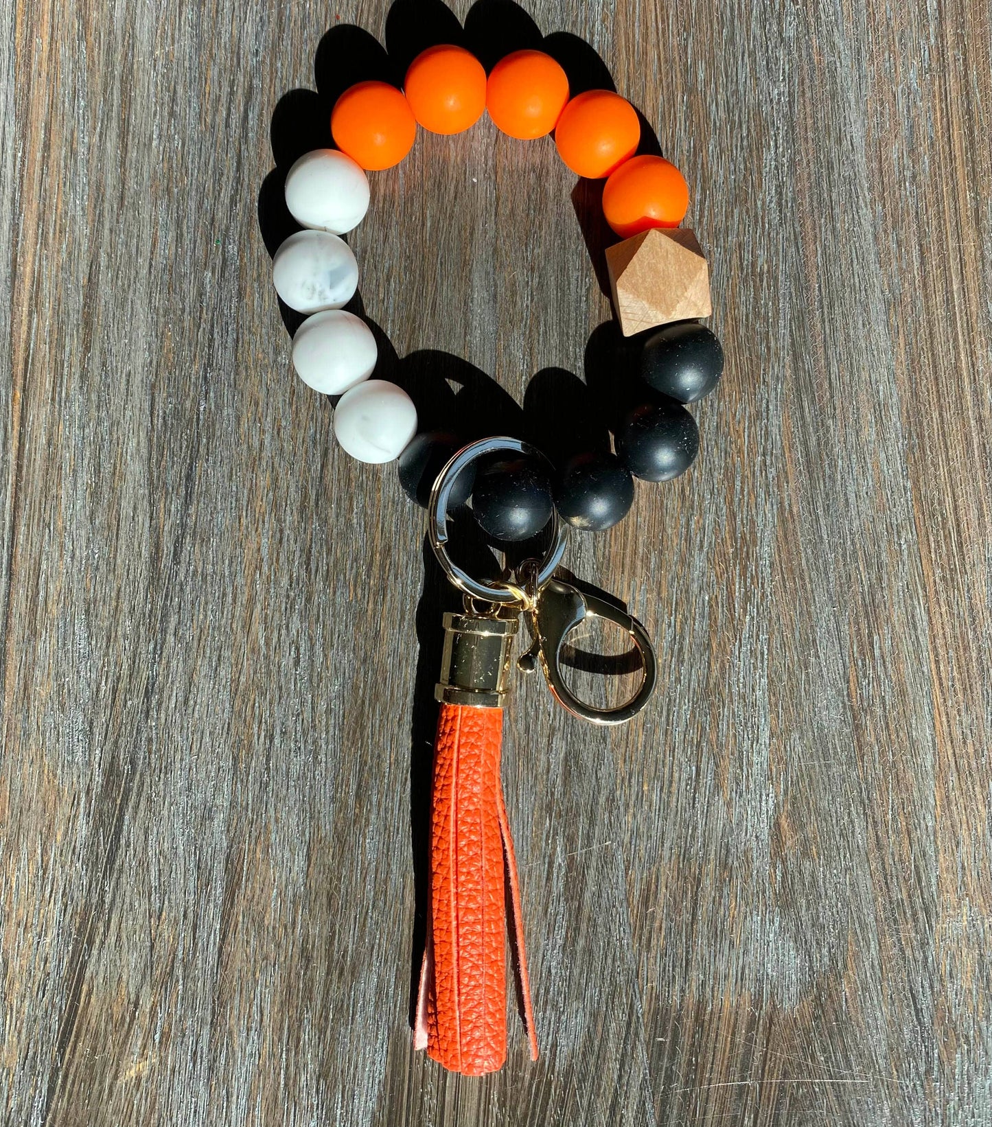Game Day Wristlet Silicone Beads - Black/Orange/White